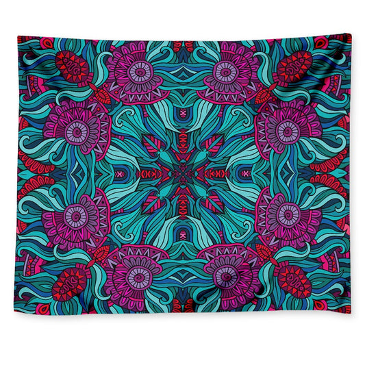 Ethnic Teal Bohemian Pattern Print Tapestry