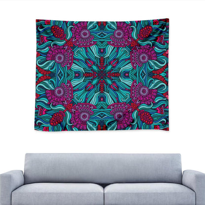 Ethnic Teal Bohemian Pattern Print Tapestry