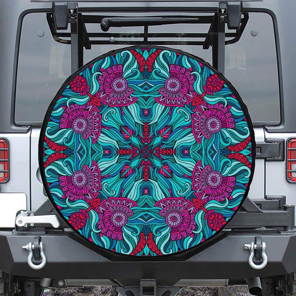 Ethnic Teal Bohemian Pattern Print Tire Cover