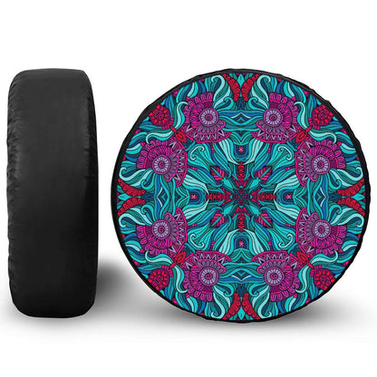 Ethnic Teal Bohemian Pattern Print Tire Cover