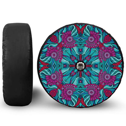 Ethnic Teal Bohemian Pattern Print Tire Cover With Camera Hole