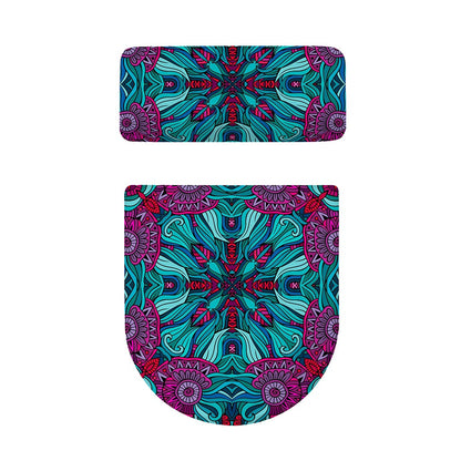Ethnic Teal Bohemian Pattern Print Toilet Lid And Tank Cover Set