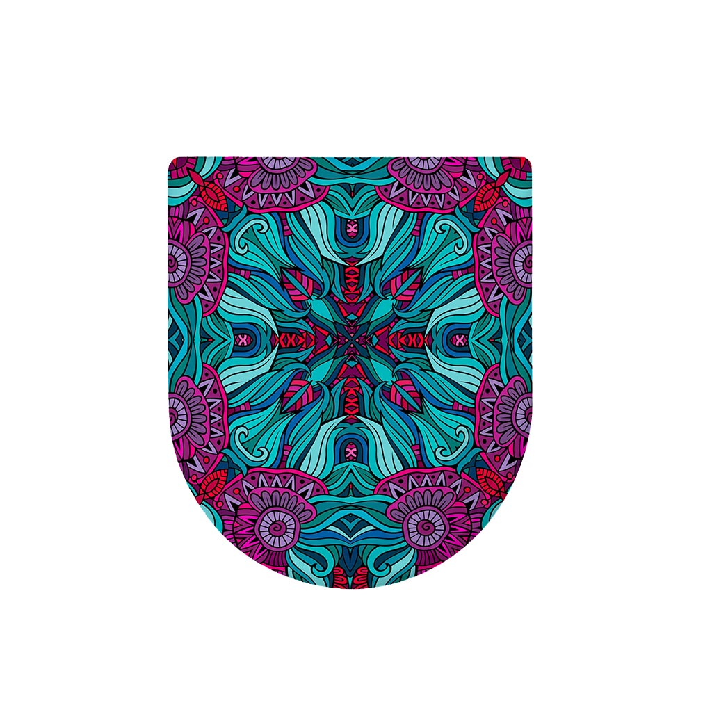Ethnic Teal Bohemian Pattern Print Toilet Lid Cover