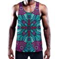 Ethnic Teal Bohemian Pattern Print Men's Workout Tank Top