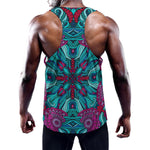 Ethnic Teal Bohemian Pattern Print Training Tank Top