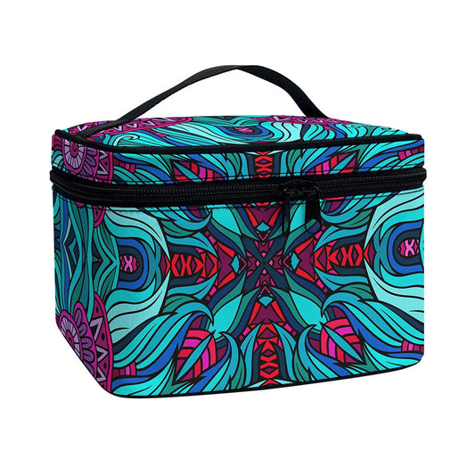 Ethnic Teal Bohemian Pattern Print Travel Makeup Bag