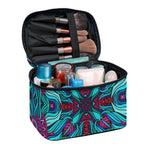 Ethnic Teal Bohemian Pattern Print Travel Makeup Bag
