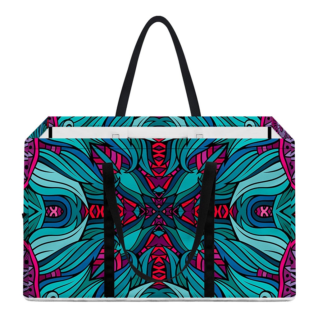 Ethnic Teal Bohemian Pattern Print Utility Tote Bag