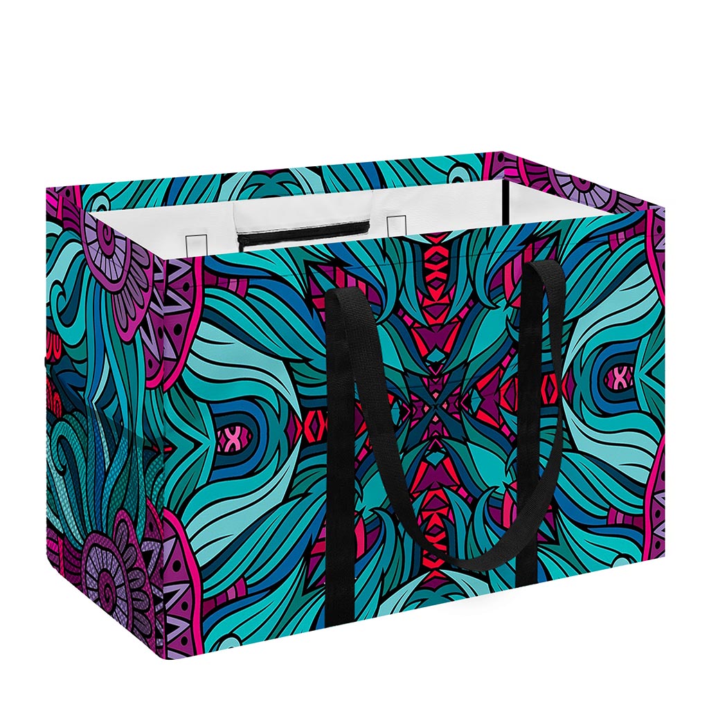 Ethnic Teal Bohemian Pattern Print Utility Tote Bag