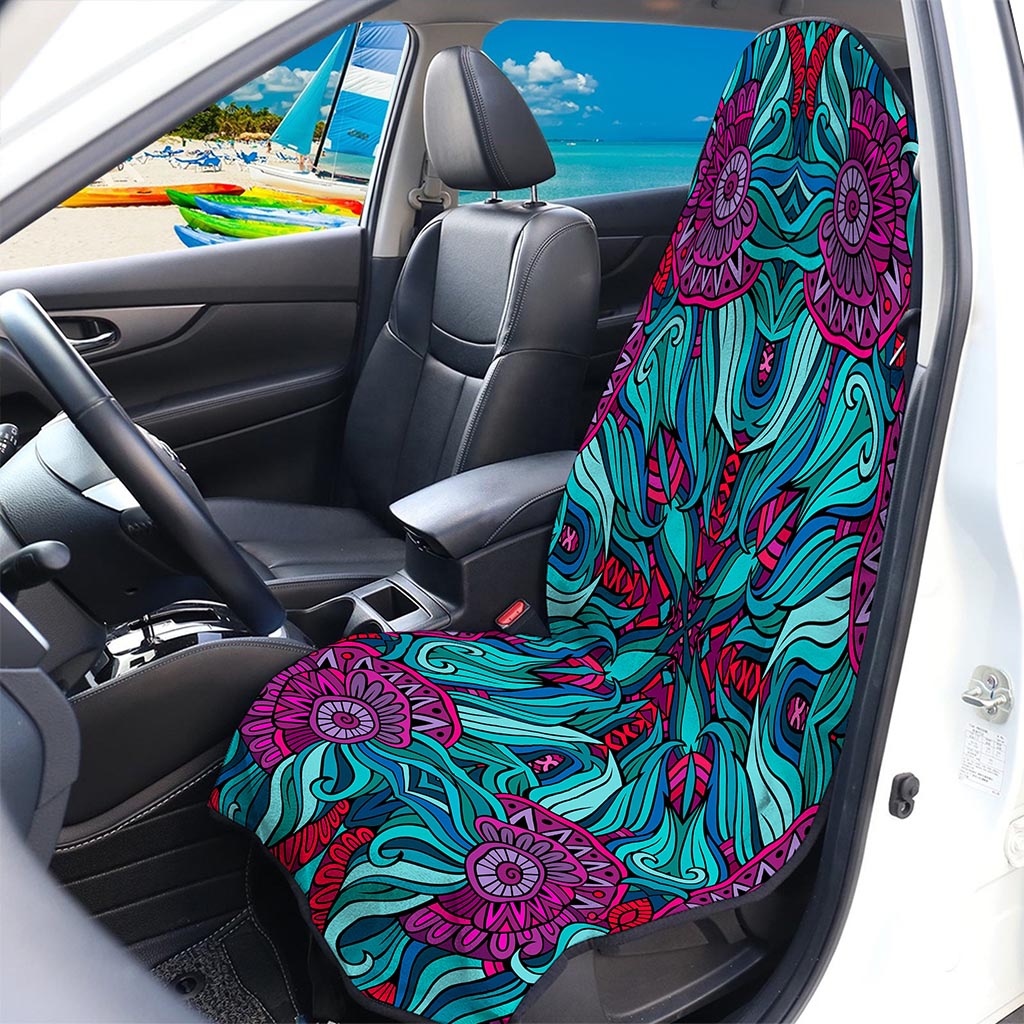 Ethnic Teal Bohemian Pattern Print Waterproof Car Seat Cover