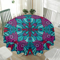 Ethnic Teal Bohemian Pattern Print Waterproof Round Tablecloth