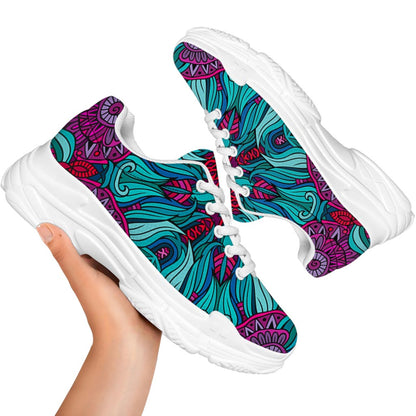 Ethnic Teal Bohemian Pattern Print White Chunky Shoes