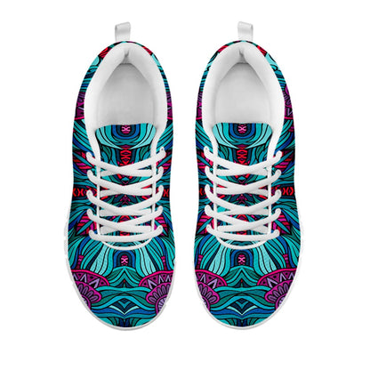 Ethnic Teal Bohemian Pattern Print White Running Shoes