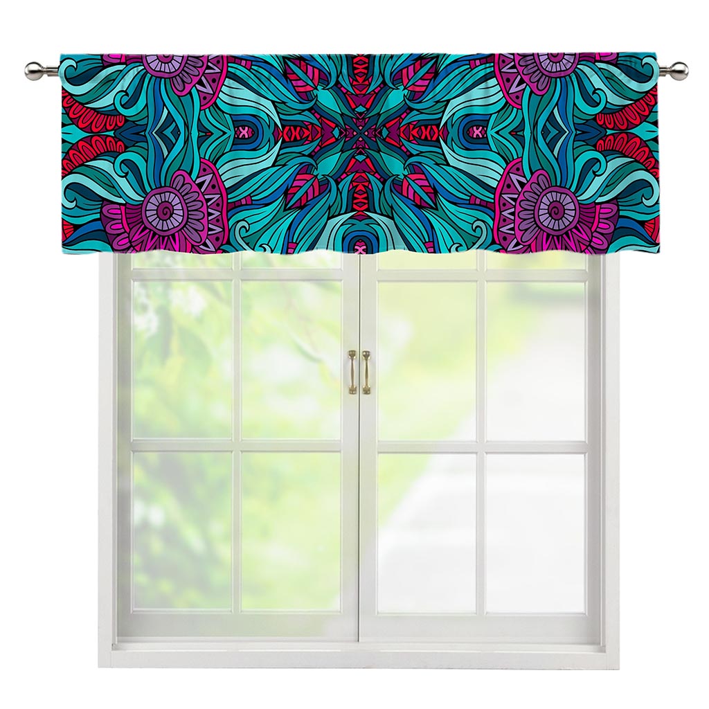 Ethnic Teal Bohemian Pattern Print Window Valance
