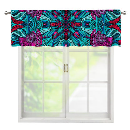 Ethnic Teal Bohemian Pattern Print Window Valance