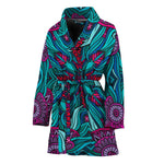 Ethnic Teal Bohemian Pattern Print Women's Bathrobe