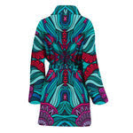 Ethnic Teal Bohemian Pattern Print Women's Bathrobe