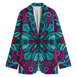 Ethnic Teal Bohemian Pattern Print Women's Blazer