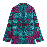Ethnic Teal Bohemian Pattern Print Women's Blazer