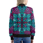 Ethnic Teal Bohemian Pattern Print Women's Bomber Jacket