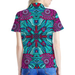 Ethnic Teal Bohemian Pattern Print Women's Polo Shirt