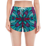 Ethnic Teal Bohemian Pattern Print Women's Split Running Shorts