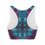 Ethnic Teal Bohemian Pattern Print Women's Sports Bra