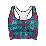 Ethnic Teal Bohemian Pattern Print Women's Sports Bra