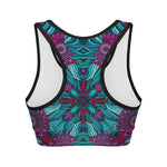 Ethnic Teal Bohemian Pattern Print Women's Sports Bra