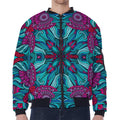 Ethnic Teal Bohemian Pattern Print Zip Sleeve Bomber Jacket