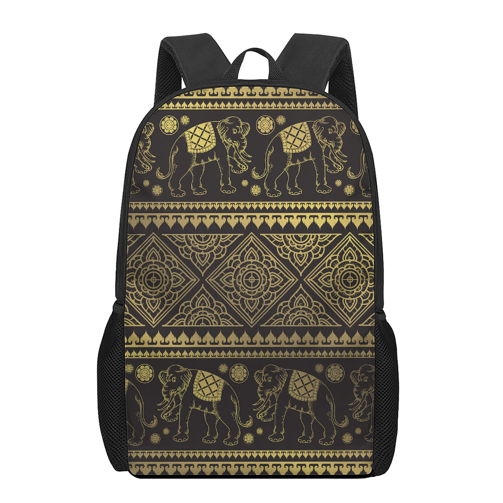 Ethnic Thai Elephant Pattern Print 17 Inch Backpack