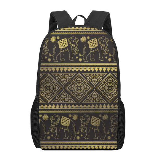 Ethnic Thai Elephant Pattern Print 17 Inch Backpack