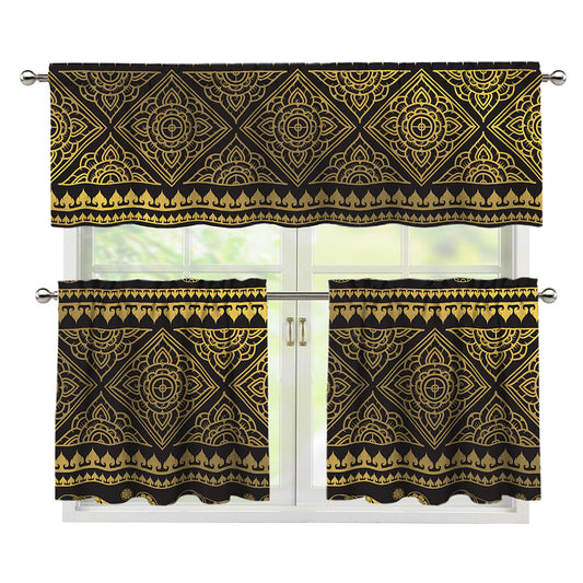 Ethnic Thai Elephant Pattern Print 3 Piece Kitchen Curtains