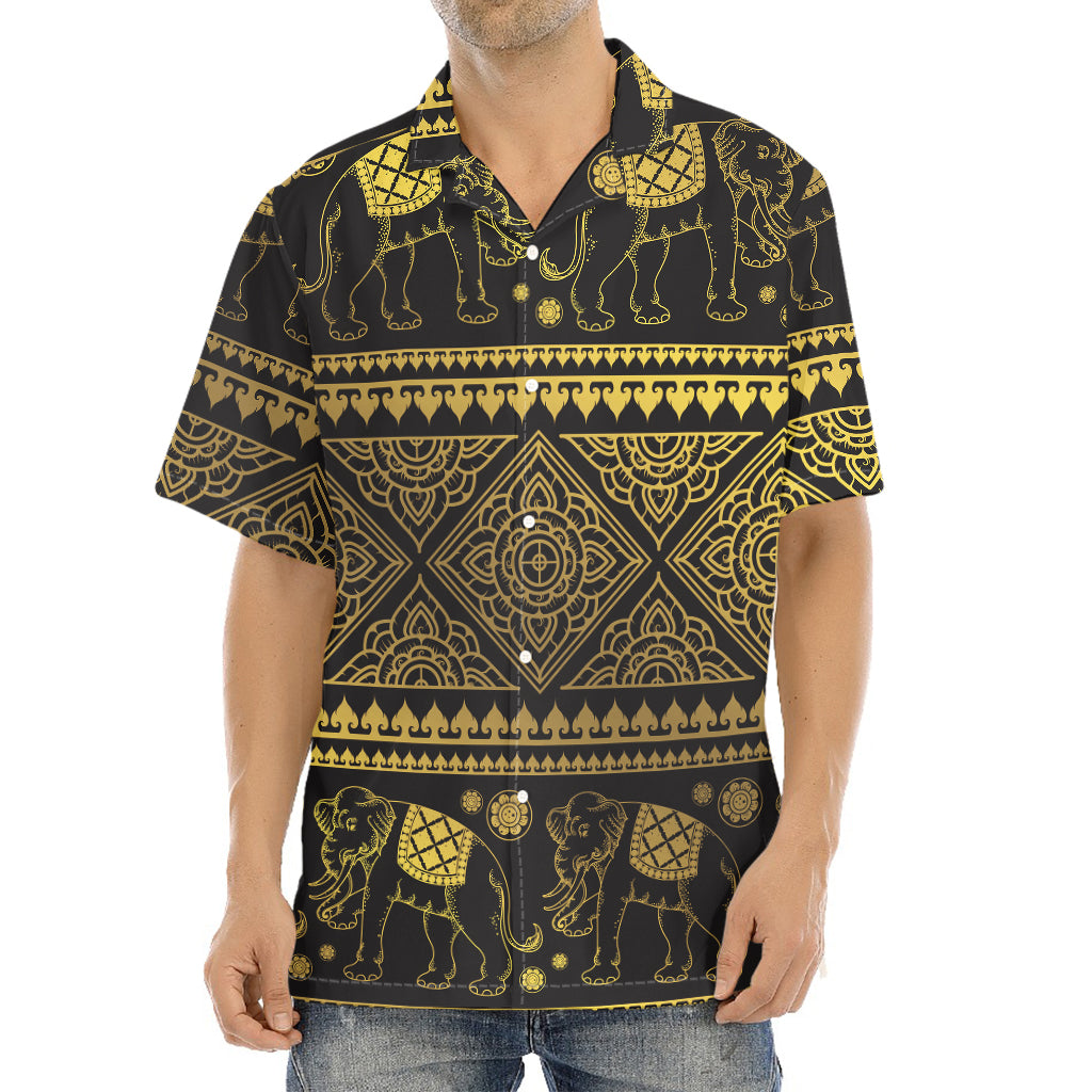 Ethnic Thai Elephant Pattern Print Aloha Shirt