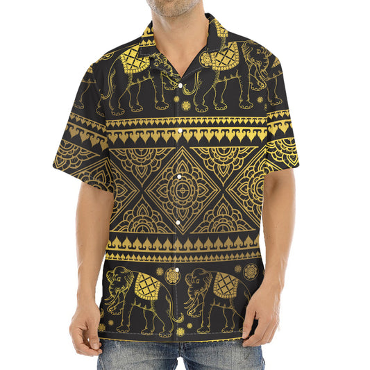 Ethnic Thai Elephant Pattern Print Aloha Shirt