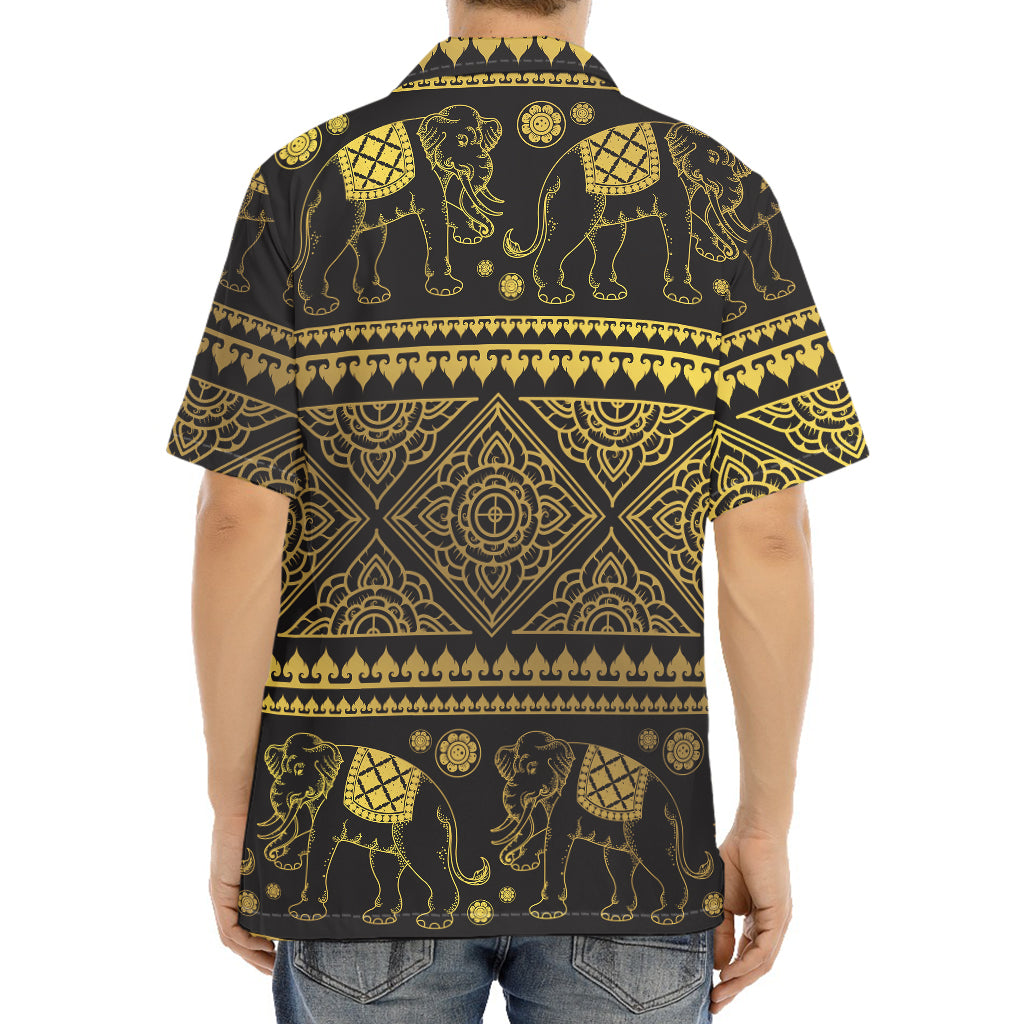 Ethnic Thai Elephant Pattern Print Aloha Shirt