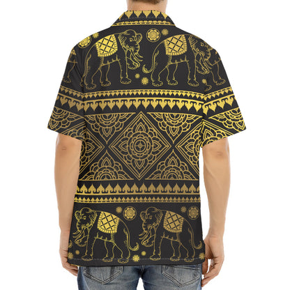 Ethnic Thai Elephant Pattern Print Aloha Shirt