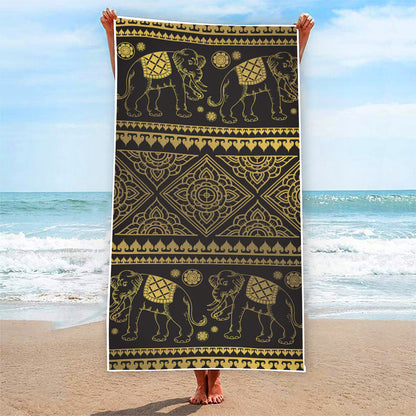 Ethnic Thai Elephant Pattern Print Beach Towel