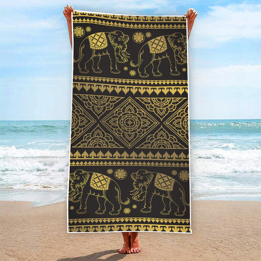 Ethnic Thai Elephant Pattern Print Beach Towel