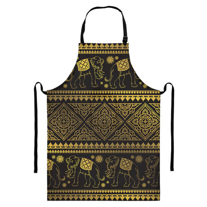 Ethnic Thai Elephant Pattern Print Bib Apron With Pocket