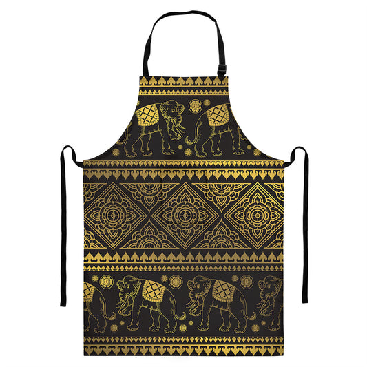 Ethnic Thai Elephant Pattern Print Bib Apron With Pocket