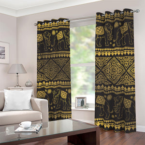 Ethnic Thai Elephant Pattern Print Blackout Grommet Curtains