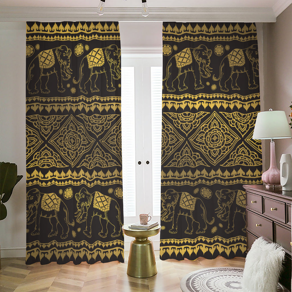 Ethnic Thai Elephant Pattern Print Blackout Pencil Pleat Curtains