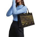 Ethnic Thai Elephant Pattern Print Canvas Tote Bag