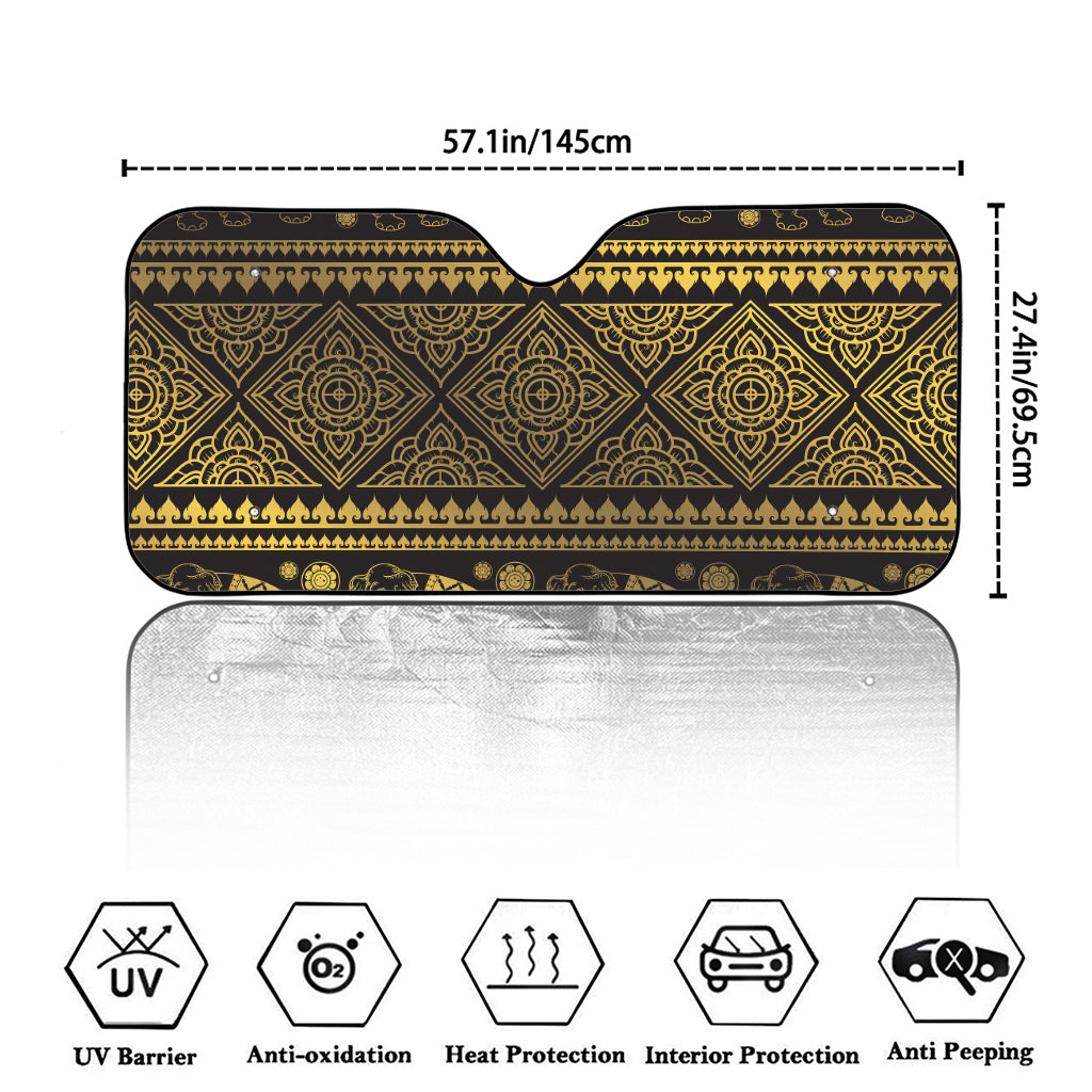 Ethnic Thai Elephant Pattern Print Car Windshield Sun Shade