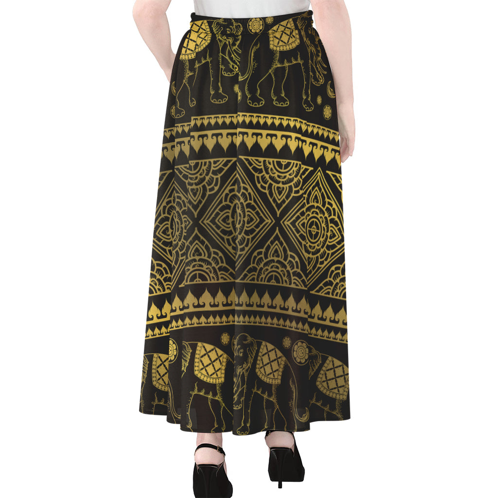 Ethnic Thai Elephant Pattern Print Chiffon Maxi Skirt