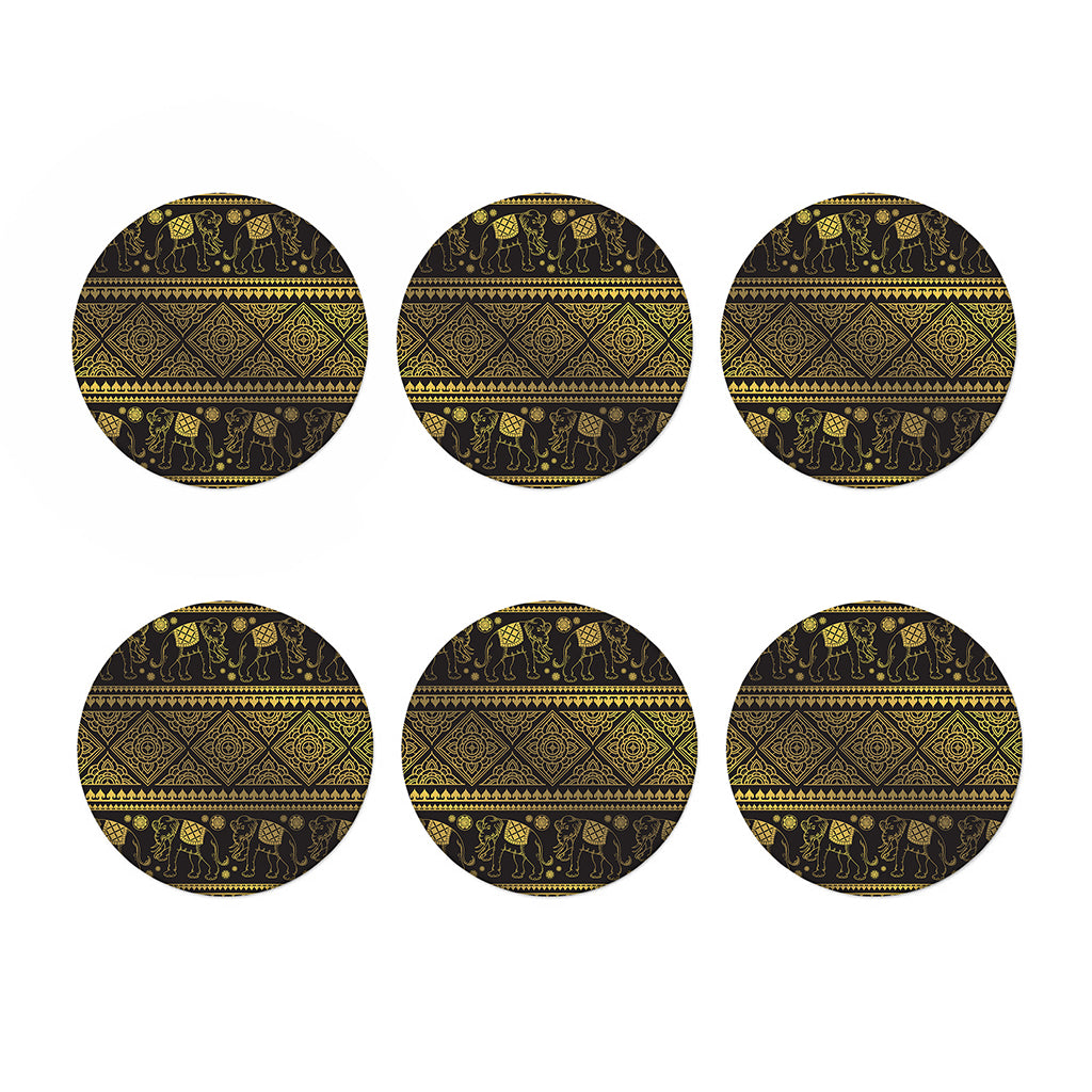 Ethnic Thai Elephant Pattern Print Coaster Set