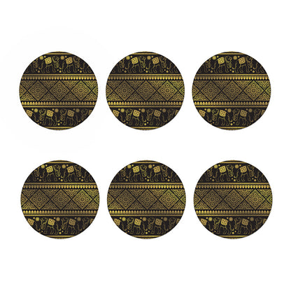 Ethnic Thai Elephant Pattern Print Coaster Set