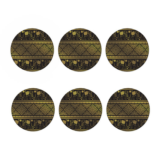 Ethnic Thai Elephant Pattern Print Coaster Set
