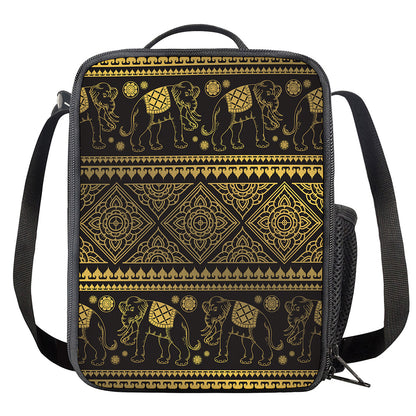 Ethnic Thai Elephant Pattern Print Crossbody Lunch Bag